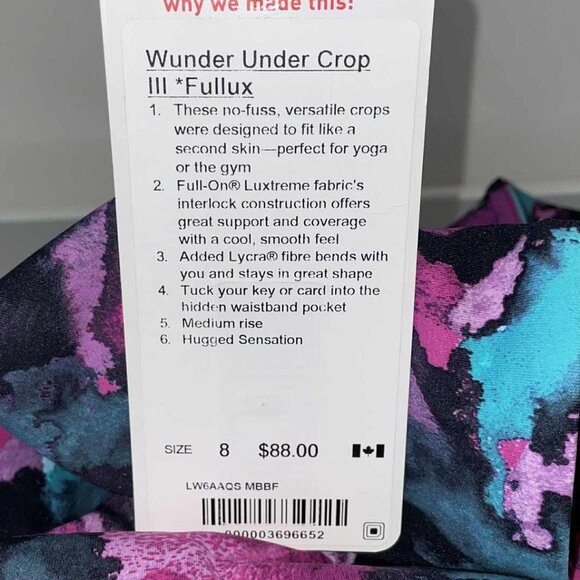 Lululemon Wunder Under Crop III Midnight Bloom Black Deep Fuschia - NWT - Size 8 - Picture 5 of 6